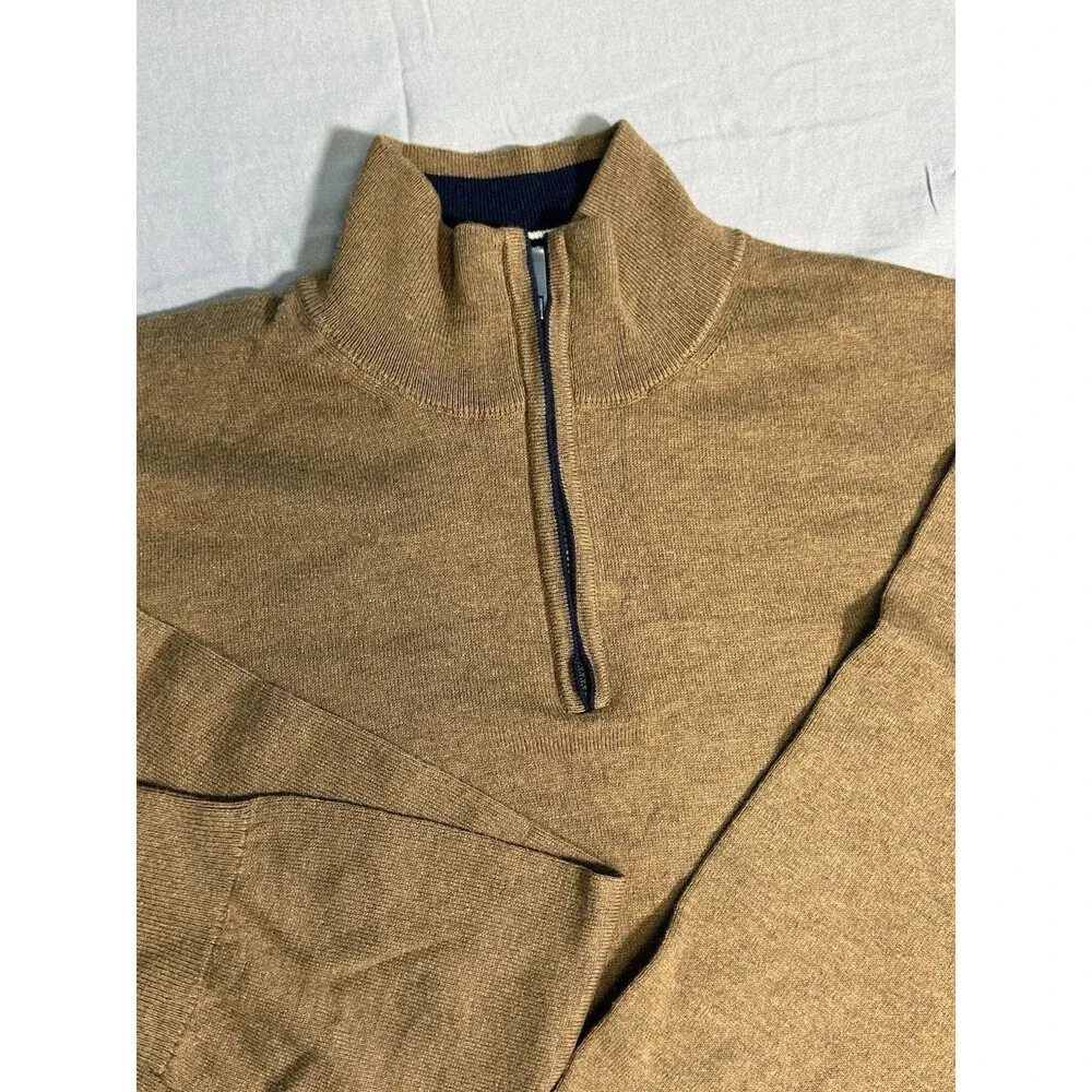 Nautica Navtech Men's Brown Knit 1/4 Zip Mock Neck Pullover Sweater M